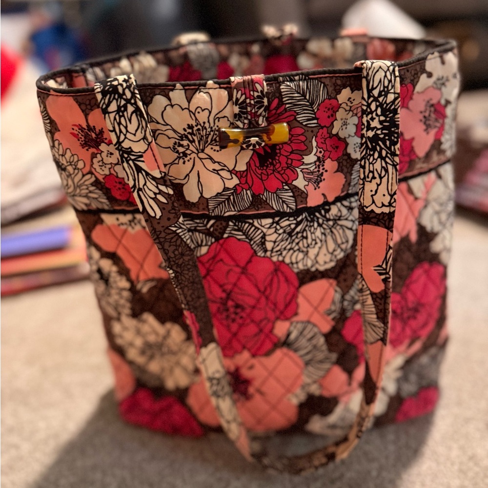 Vera Bradley Floral Tote Bag - Pink and Brown